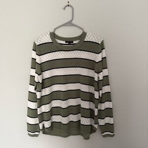 2010s Lightweight Colorblock Sweater Green Black White Cozy Knit